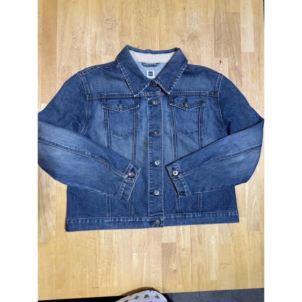 Vintage 2001 GAP Womens XL Denim Trucker Jacket Y2K Hong Kong Factory Store